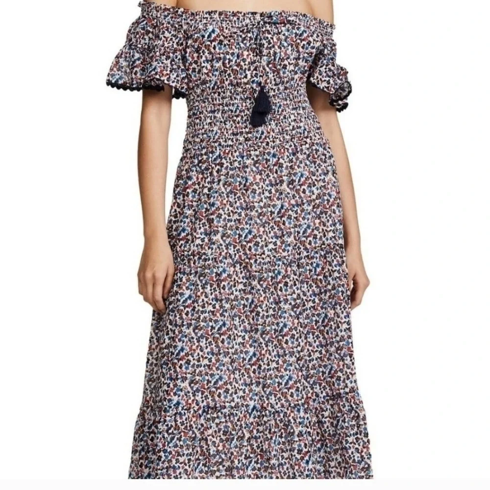 Tory Burch-Printed floral Garden 100% cotton midi dress Small Elastic Stretch